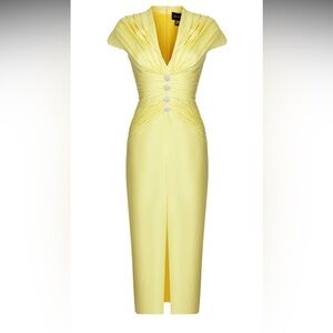 Rasario ruched linen yellow dress